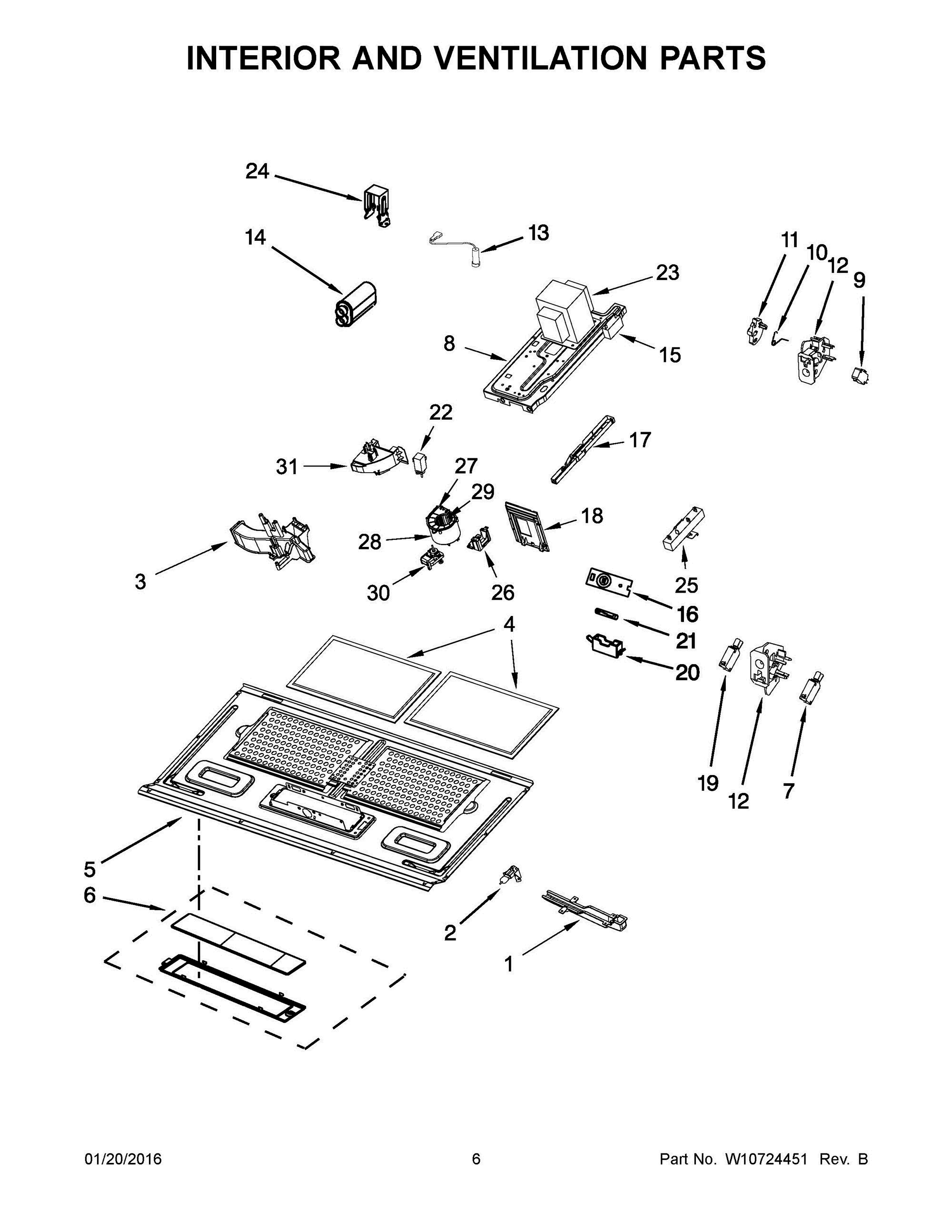 04 - INTERIOR AND VENTILATION PARTS Diagram and Parts List for YMMV6190DS0  Whirlpool Microwave Oven Combo