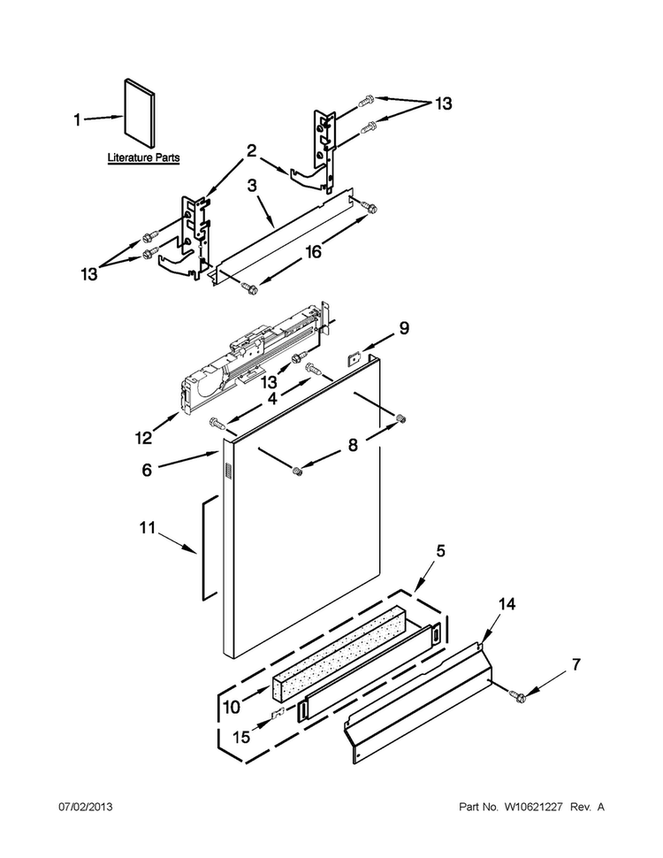 Door And Panel Parts Diagram and Parts List for BLB14DRANA1  Whirlpool Dishwasher