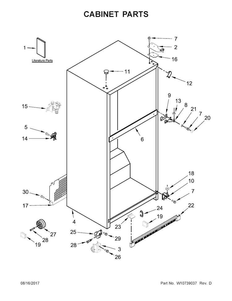 Cabinet Parts Diagram and Parts List for WRT511SZDB00  Whirlpool Refrigerator
