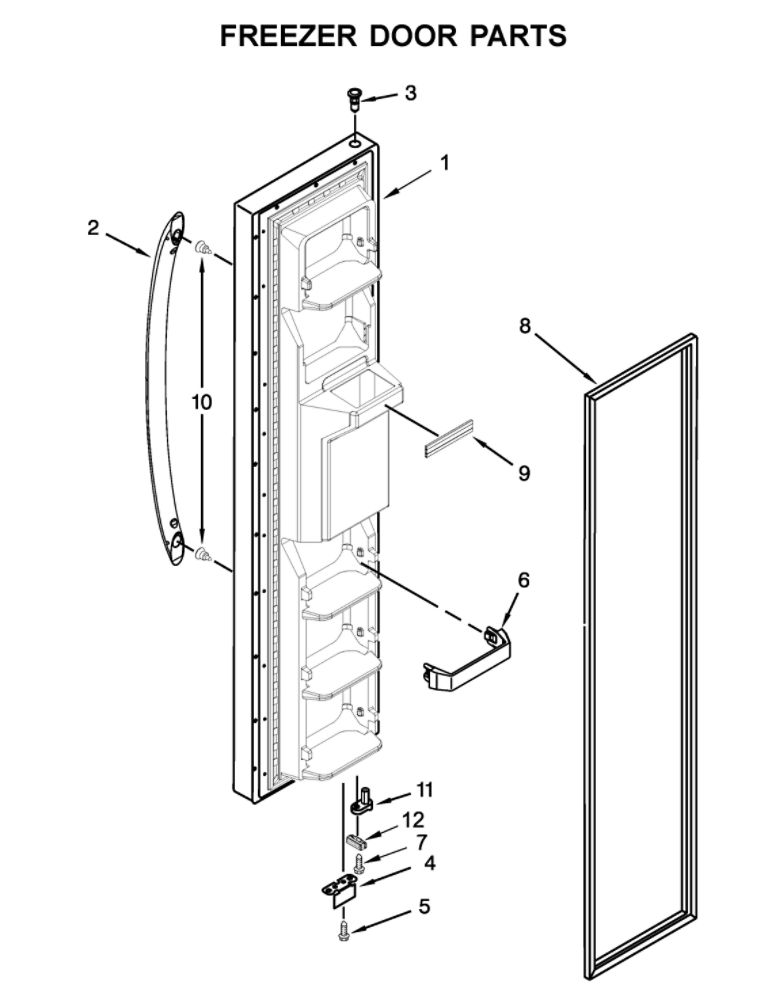 Freezer Door Parts Diagram and Parts List for 10651752714  Kenmore Refrigerator