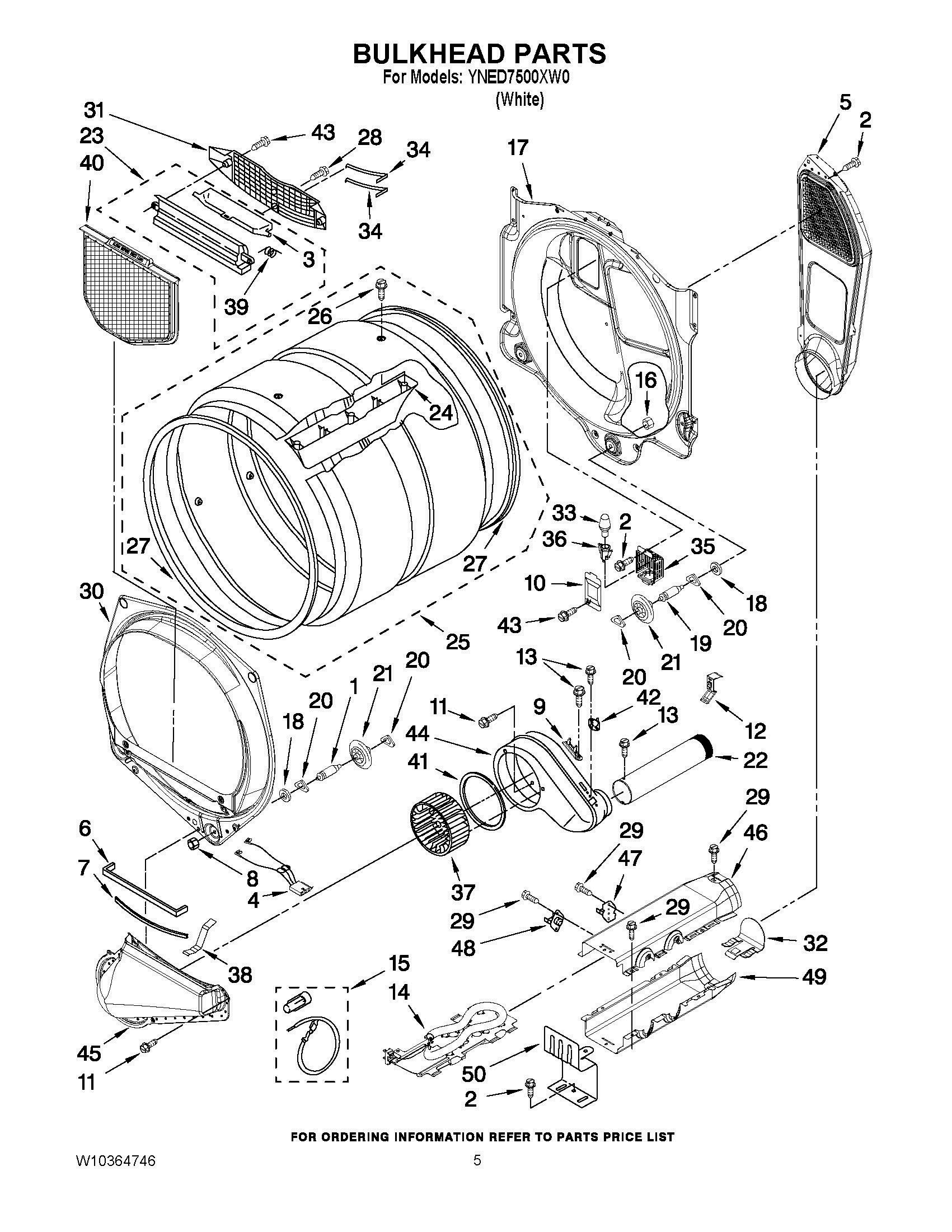 03 - BULKHEAD PARTS Diagram and Parts List for YNED7500XW0  Whirlpool Dryer