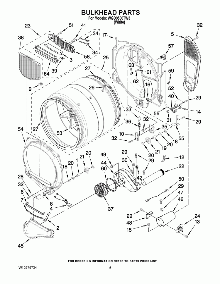 BULKHEAD PARTS Diagram and Parts List for WGD9500TW3  Whirlpool Dryer