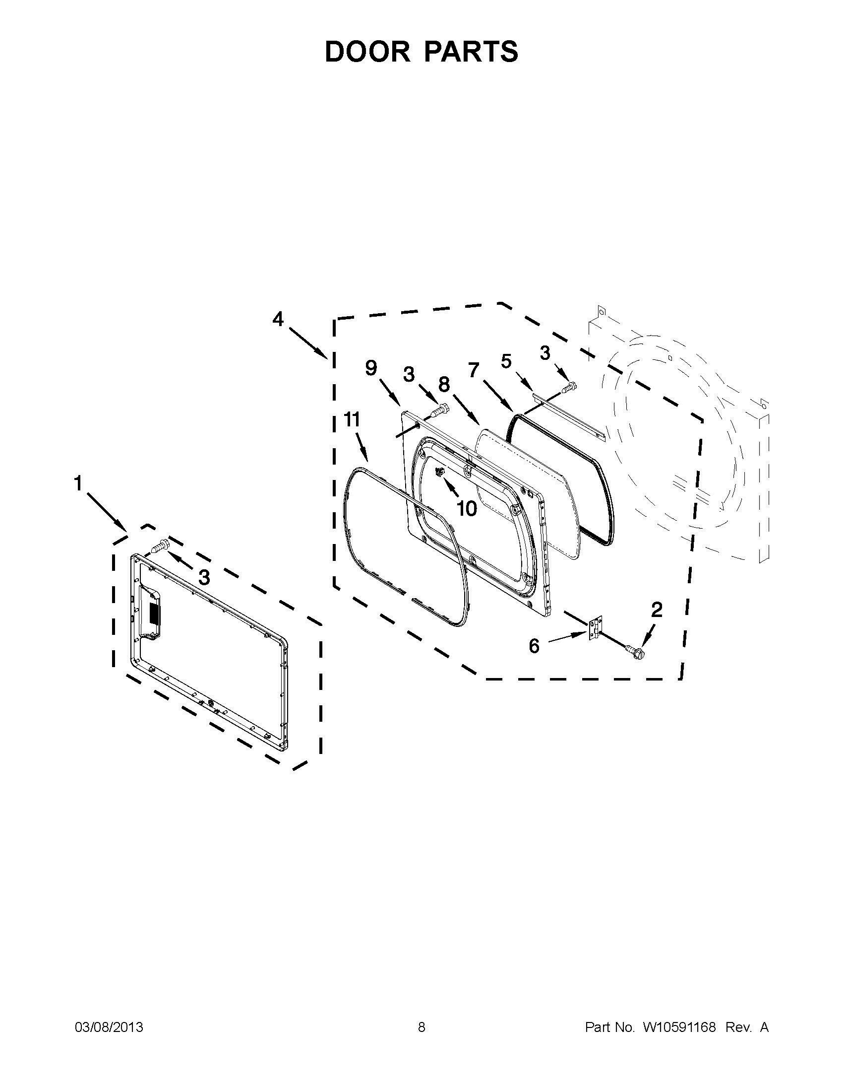 04 - DOOR PARTS Diagram and Parts List for YMEDX700XW1  Whirlpool Dryer
