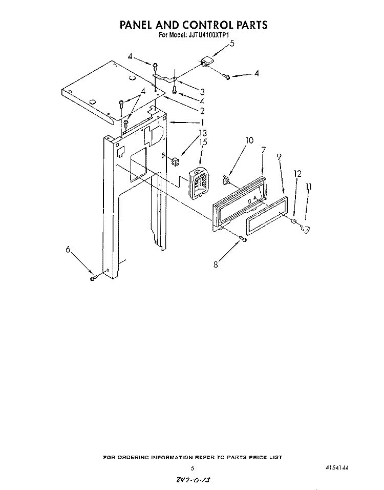 PANEL AND CONTROL Diagram and Parts List for JJTU4100XTP1  Whirlpool Trash Compactor