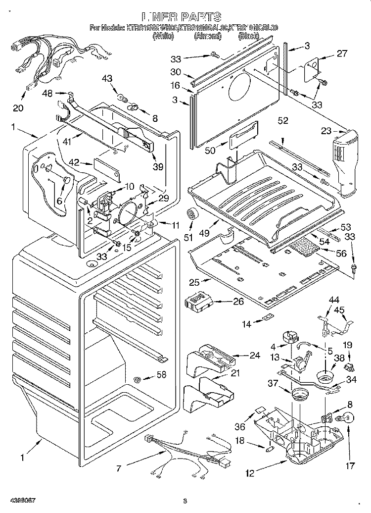 LINER Diagram and Parts List for KTRS19MGAL00  KitchenAid Refrigerator