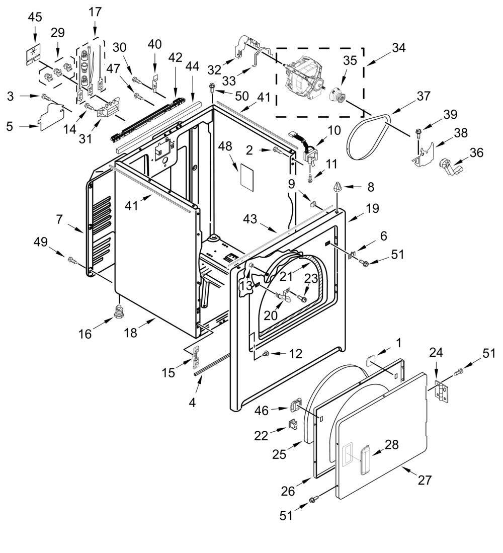 Cabinet Parts Diagram and Parts List for ZDEW7115RB0  Whirlpool Dryer