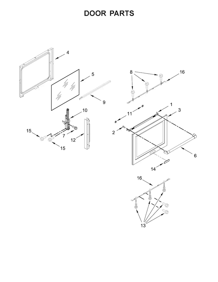 Door Parts Diagram and Parts List for KSGG700EBL0  KitchenAid Range