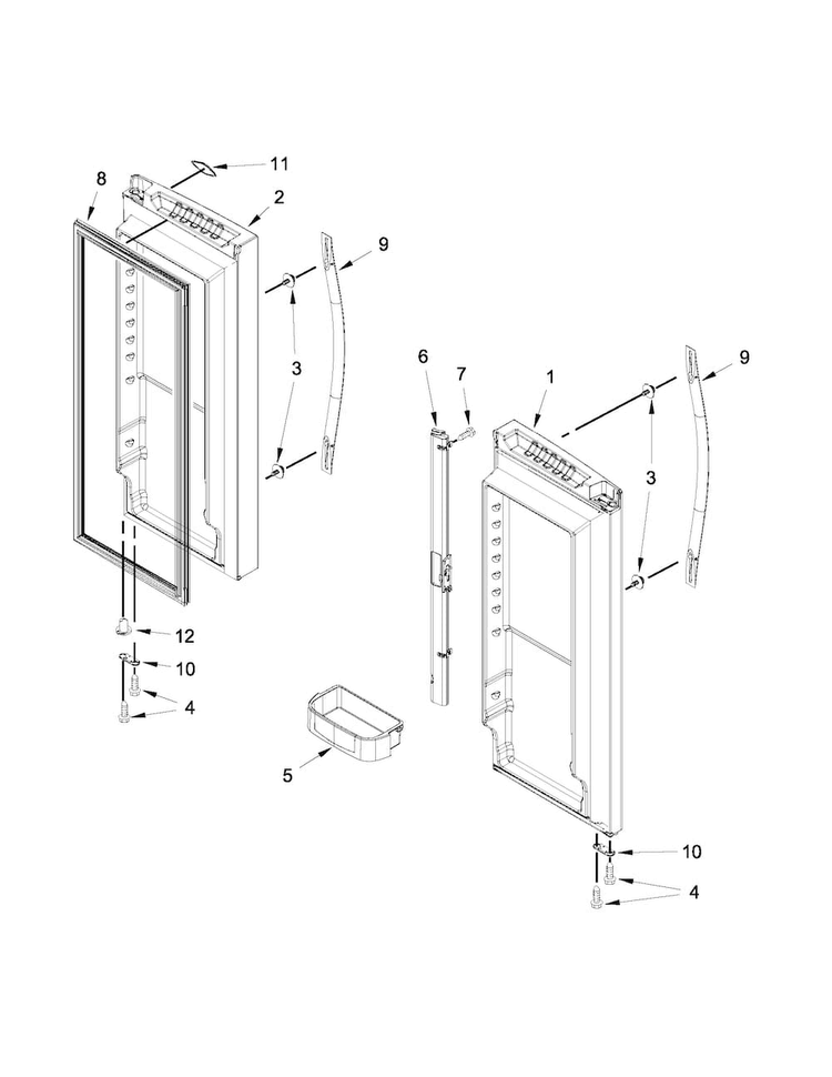 Refrigerator Door Parts Diagram and Parts List for WRF532SNBB00  Whirlpool Refrigerator