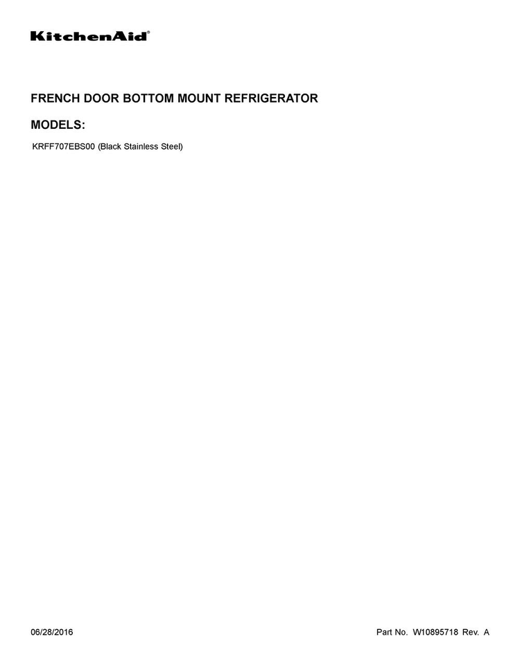 Cover Sheet Diagram and Parts List for KRFF707EBS00  KitchenAid Refrigerator