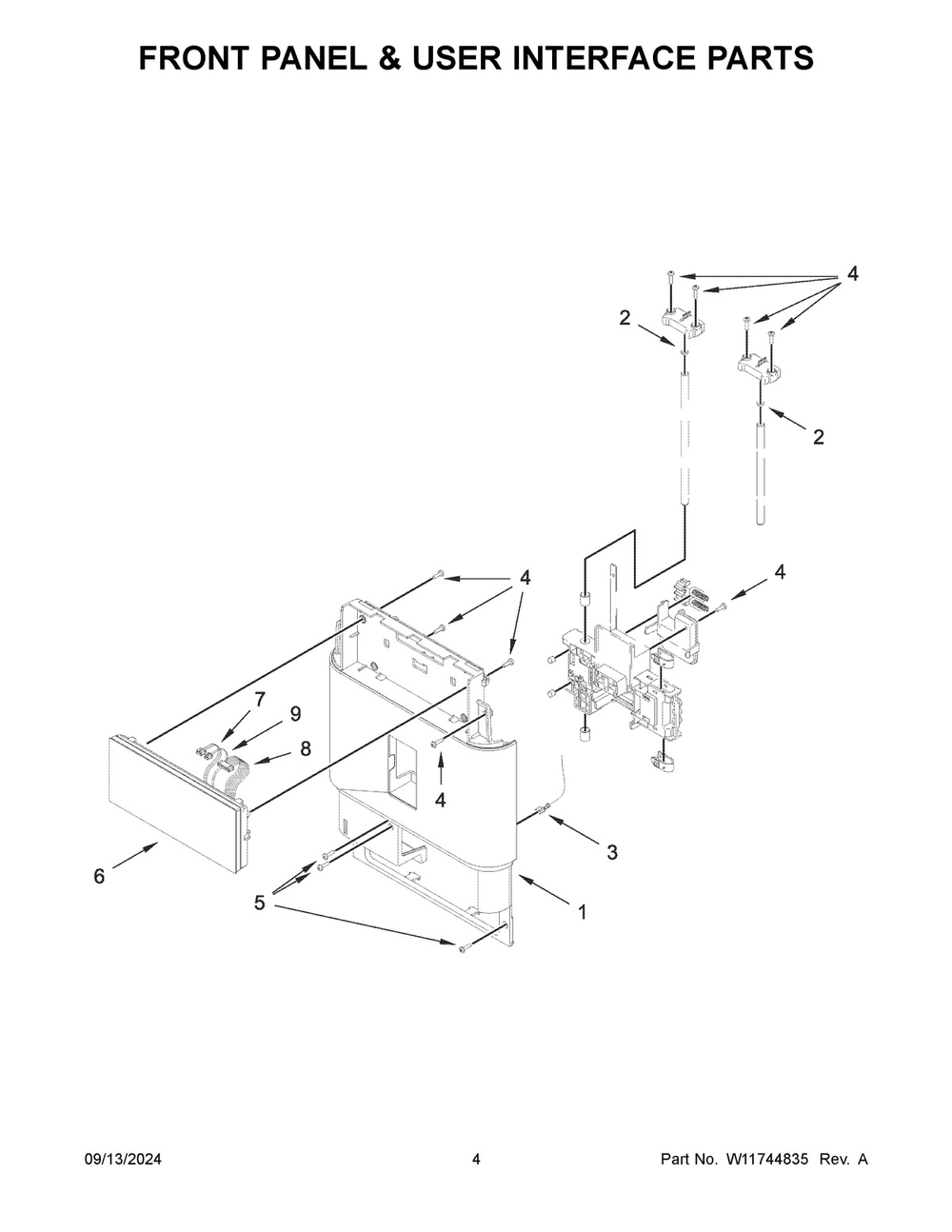 03 - Front Panel And User Interface Parts Diagram and Parts List for 5KES8556ESX0  Whirlpool Coffee Maker