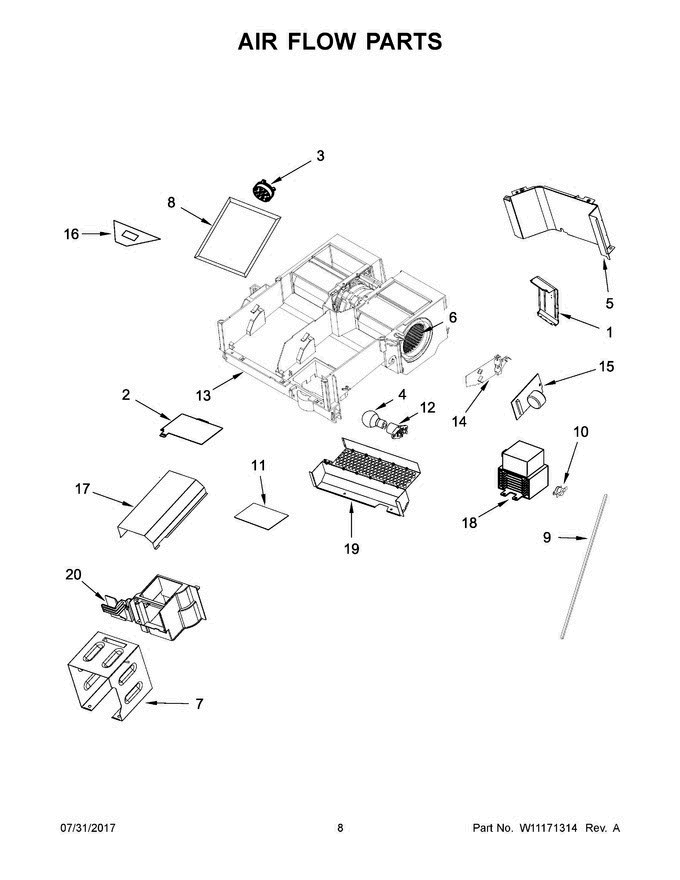 05 - Air Flow Parts Diagram and Parts List for WMH73521CS6  Whirlpool Microwave Oven Combo