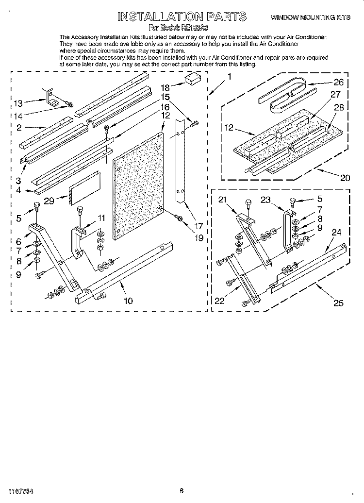 INSTALLATION PARTS Diagram and Parts List for RE183A3  Whirlpool Air Conditioner