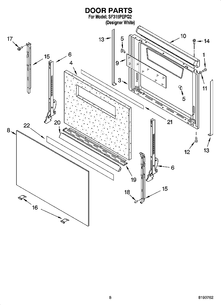 DOOR PARTS, MISCELLANEOUS PARTS Diagram and Parts List for SF315PEPQ2  Whirlpool Range