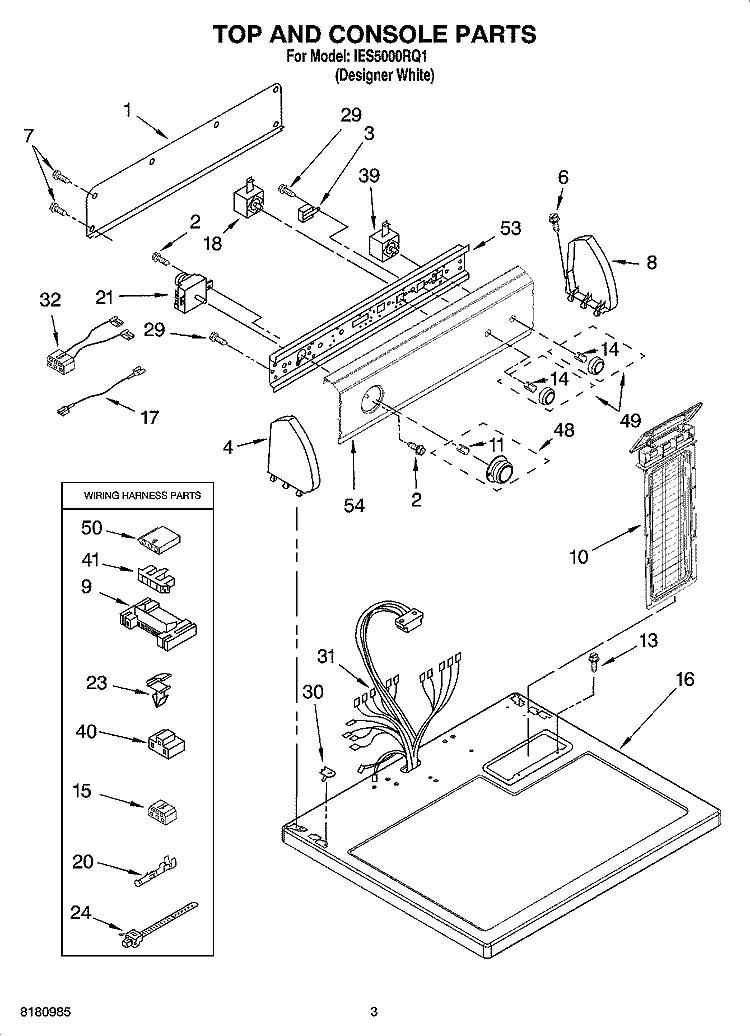 TOP AND CONSOLE PARTS Diagram and Parts List for IES5000RQ1  Inglis Dryer