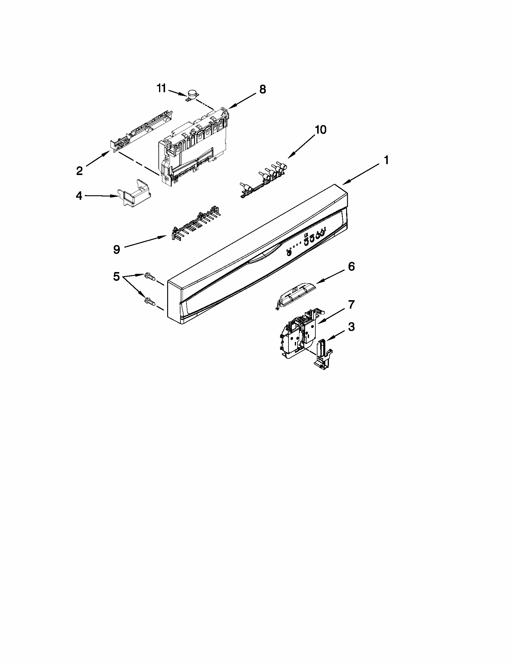 Control Panel And Latch Parts Diagram and Parts List for 66513023K110  Kenmore Dishwasher