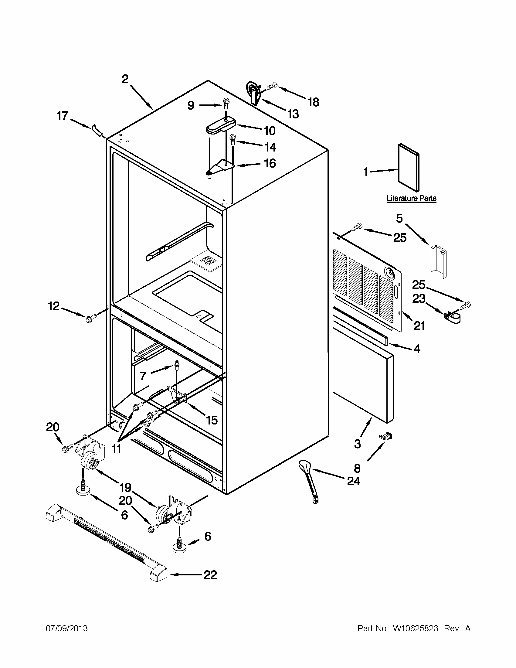 Cabinet Parts Diagram and Parts List for GB2FHDXWQ08  Whirlpool Refrigerator