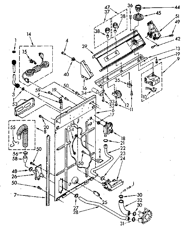 Control And Rear Panel Diagram and Parts List for LA5500XSN0  Whirlpool Washer