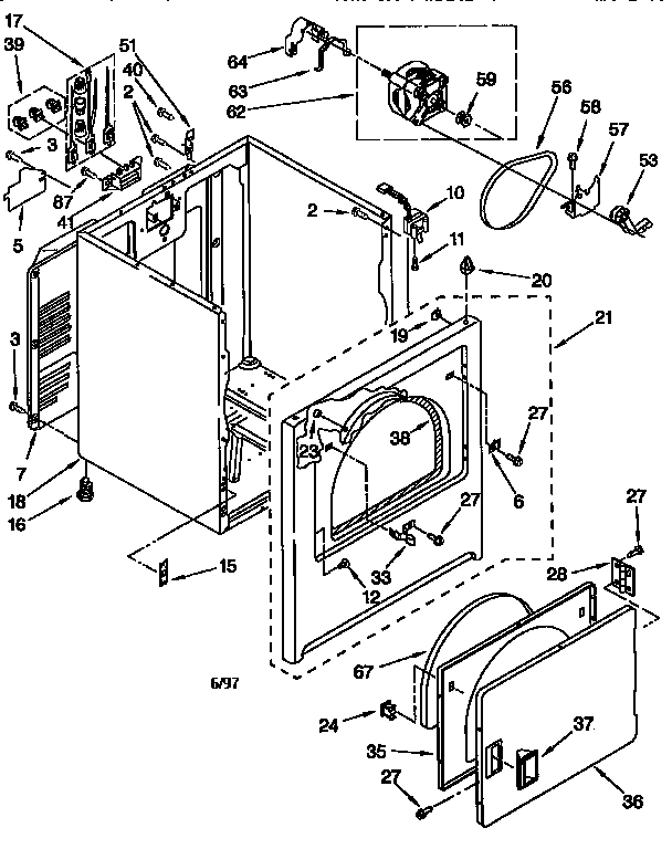 Cabinet Diagram and Parts List for LER8875EQ1  Whirlpool Dryer