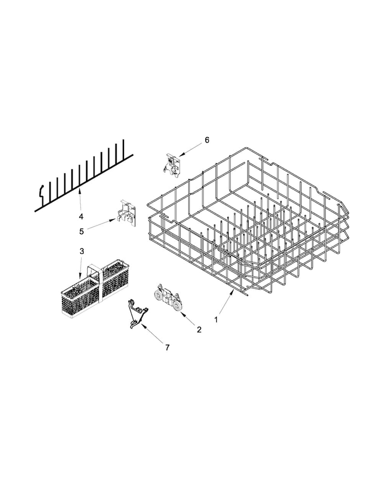 Lower Rack Parts Diagram and Parts List for KUDS30FXWHA  KitchenAid Dishwasher