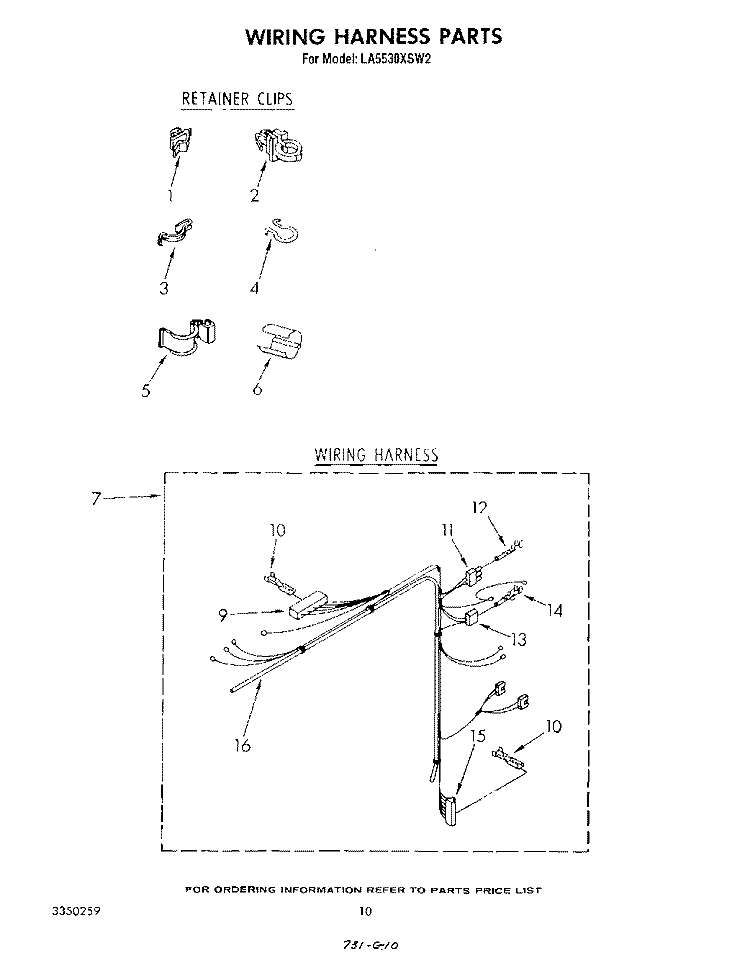 WIRING HARNESS Diagram and Parts List for LA5530XSW2  Whirlpool Washer