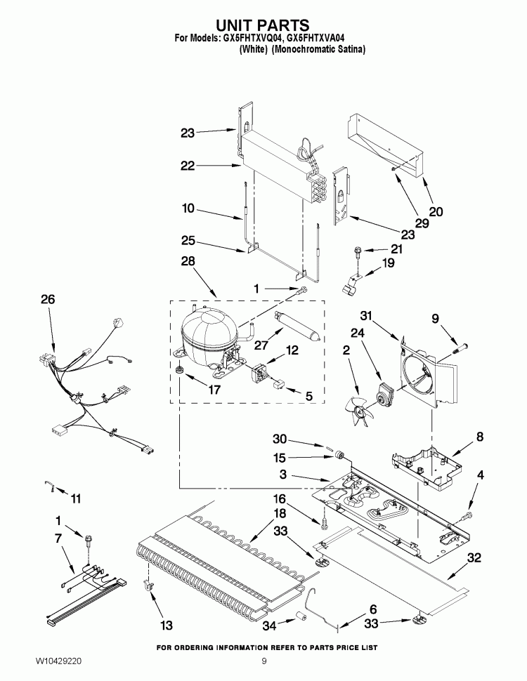 UNIT PARTS Diagram and Parts List for GX5FHTXVQ04  Whirlpool Refrigerator