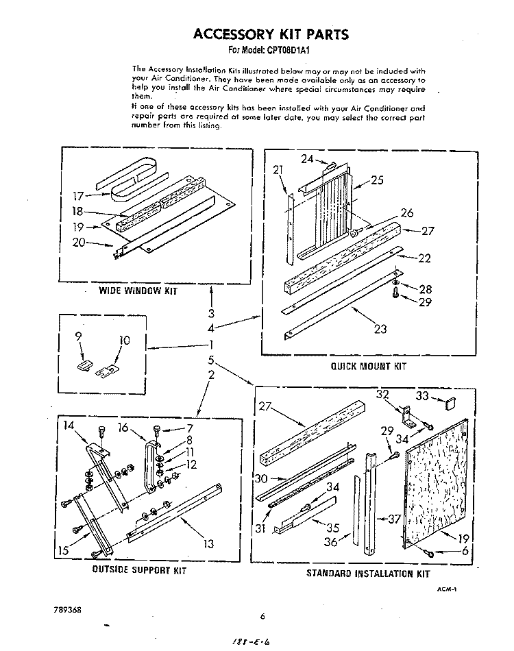ACCESSORY KIT Diagram and Parts List for CPT08DA1A  Whirlpool Air Conditioner