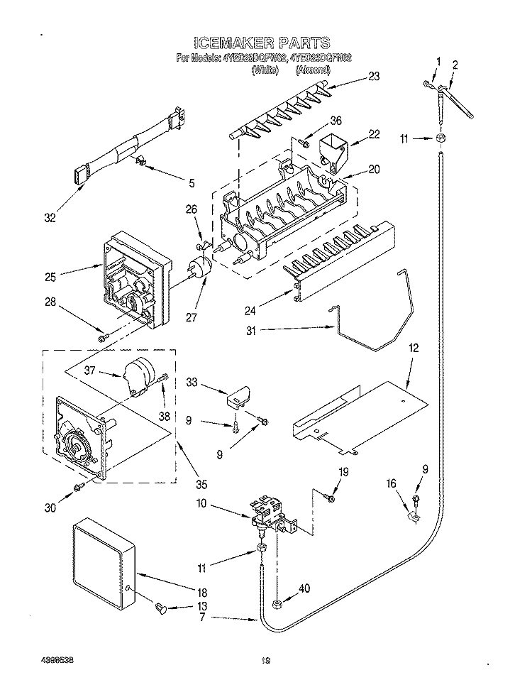 ICE MAKER, OPTIONAL Diagram and Parts List for 4YED25DQFW02  Whirlpool Refrigerator