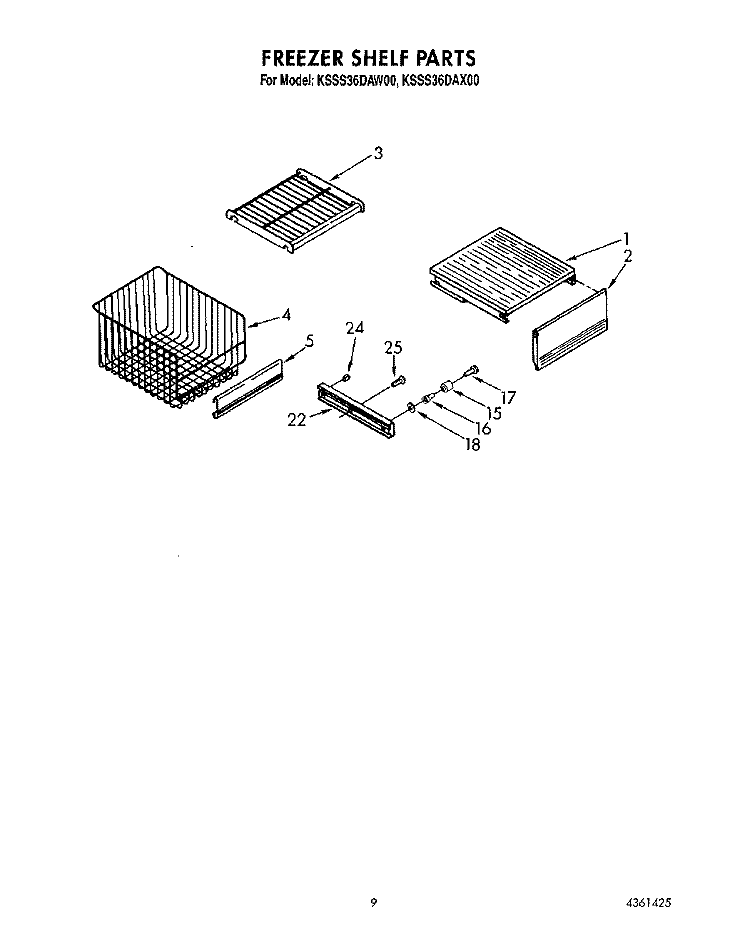 FREEZER SHELF Diagram and Parts List for KSSS36DAW00  KitchenAid Refrigerator