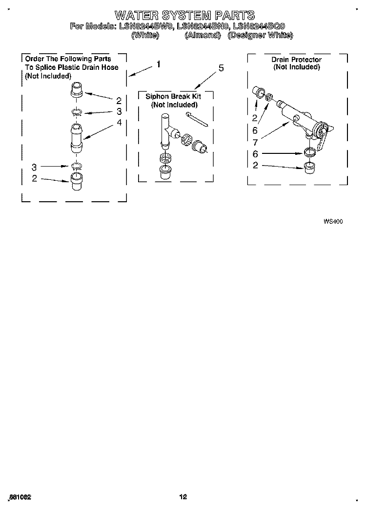 WATER SYSTEM Diagram and Parts List for LSN8244BN0  Whirlpool Washer