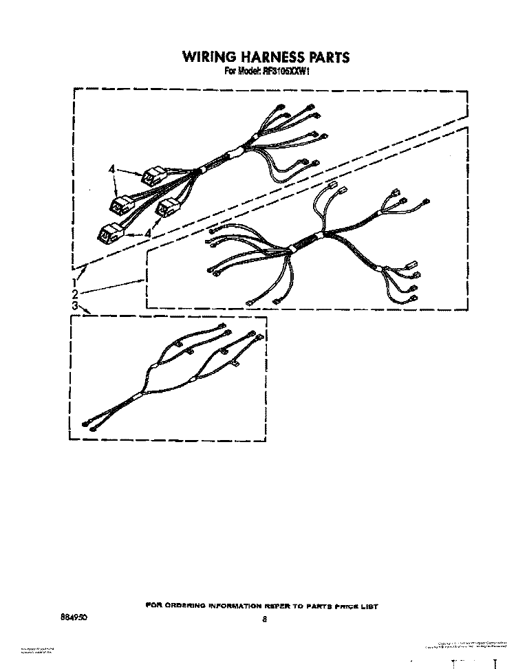 WIRING HARNESS Diagram and Parts List for RF3105XXW1  Whirlpool Range
