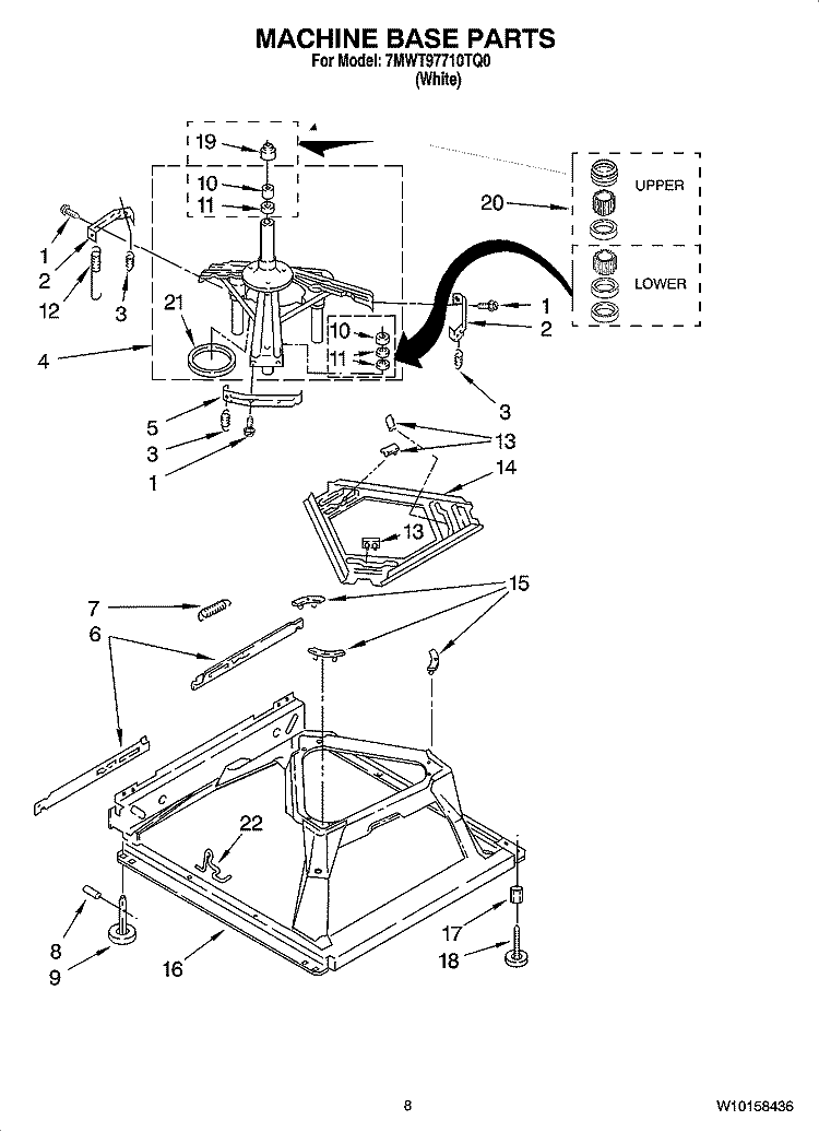 MACHINE BASE PARTS Diagram and Parts List for 7MWT97710TQ0  Whirlpool Washer