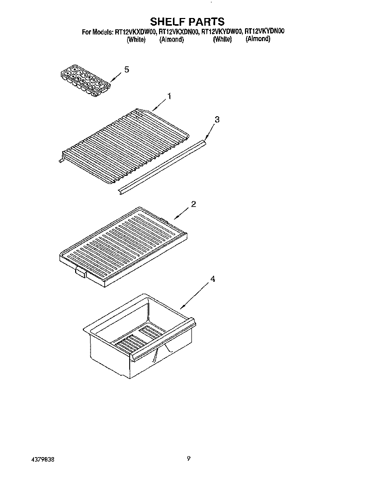 SHELF Diagram and Parts List for RT12VKXDW00  Roper Refrigerator