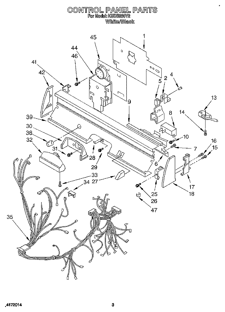CONTROL PANEL, LIT/OPTIONAL Diagram and Parts List for KUDB230Y2  KitchenAid Dishwasher