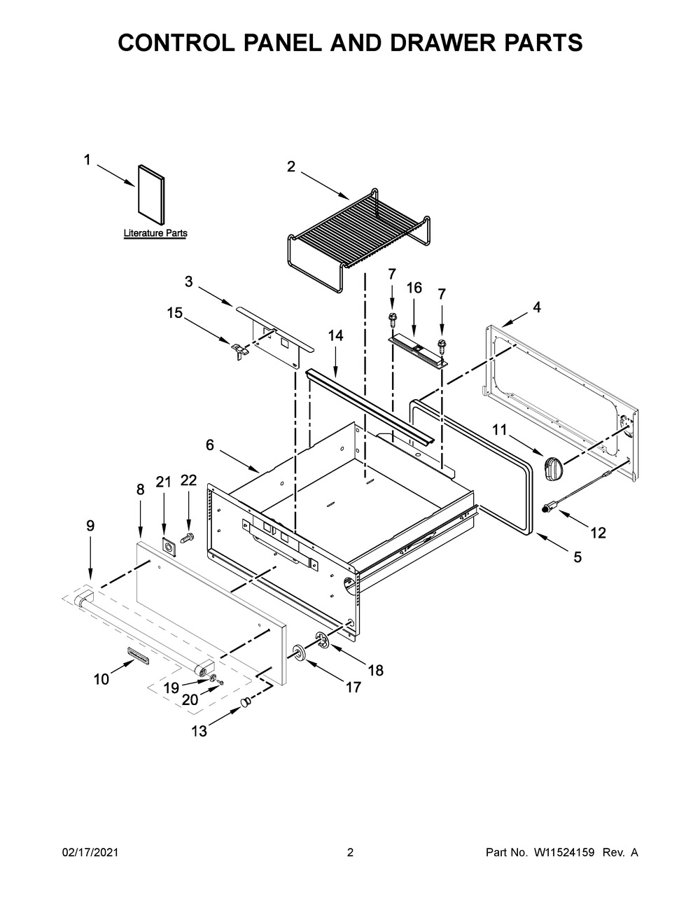 Control Panel And Drawer Parts Diagram and Parts List for KOWT107EBS00  Whirlpool Microwave Oven Combo