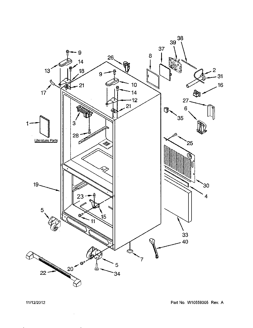 Cabinet Diagram and Parts List for KBFS20EVBL10  KitchenAid Refrigerator