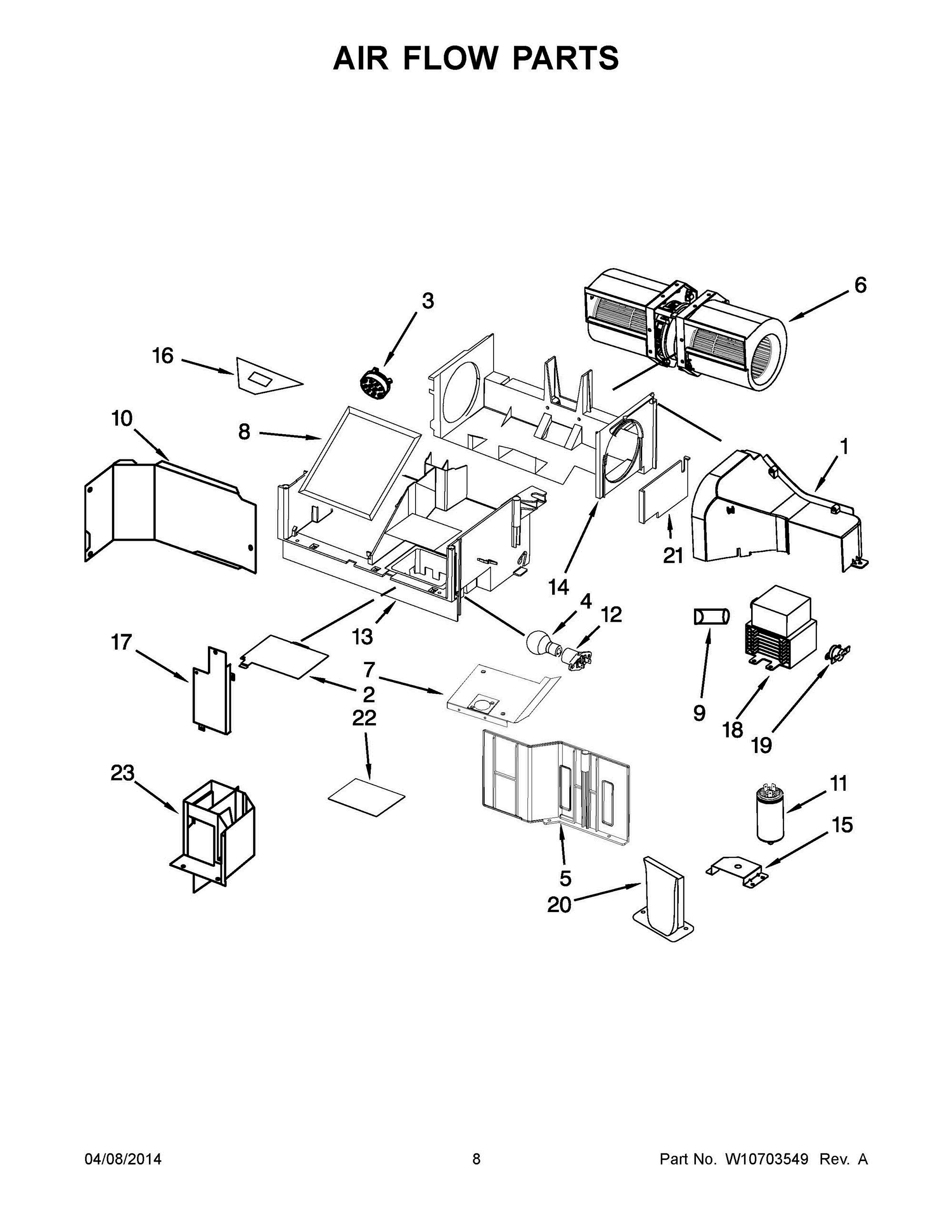 05 - AIR FLOW PARTS Diagram and Parts List for YMMV4203WB3  Whirlpool Microwave Oven Combo