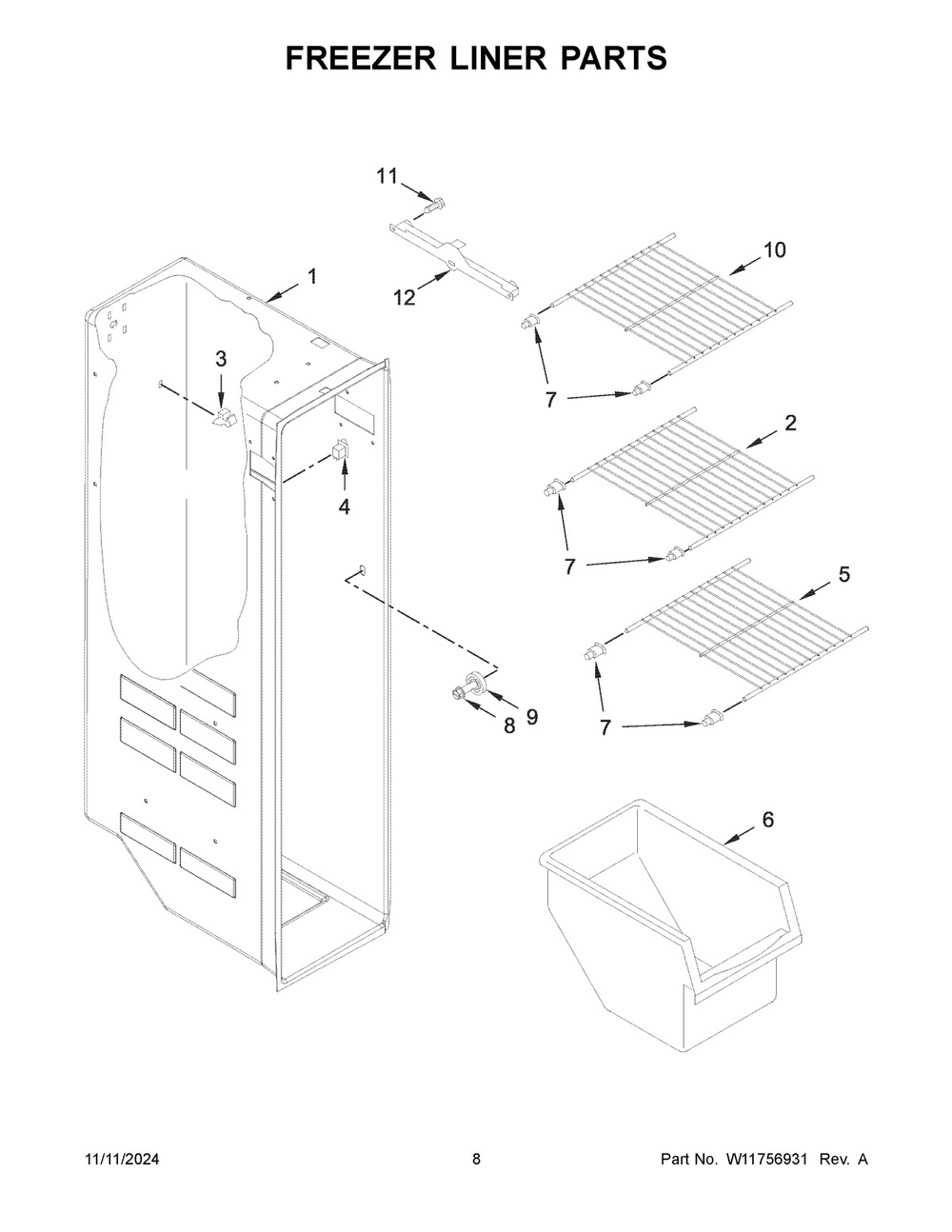 05 - Freezer Liner Parts Diagram and Parts List for WRS315SDHM13  Whirlpool Refrigerator