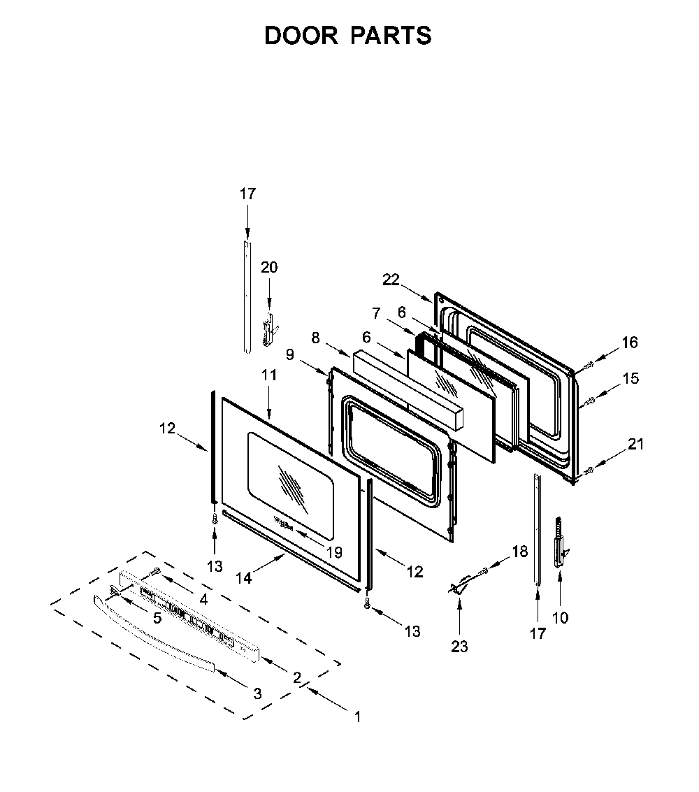 Door parts Diagram and Parts List for YWFC315S0JW0  Whirlpool Range