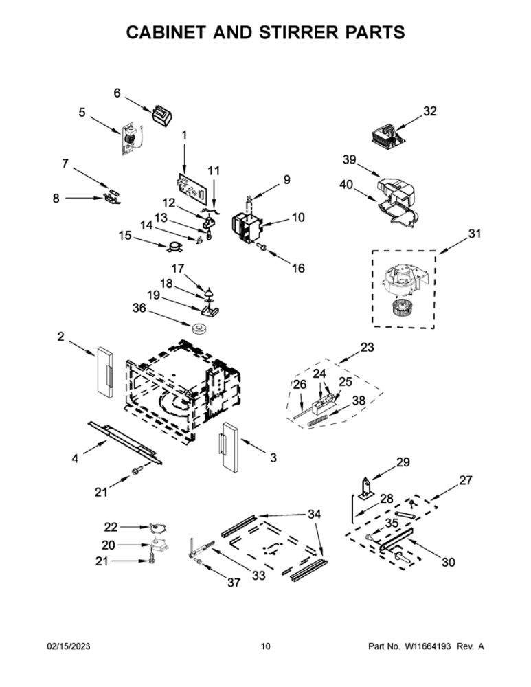 Cabinet And Stirrer Parts Diagram and Parts List for WOC75EC7HS22  Whirlpool Microwave Oven Combo