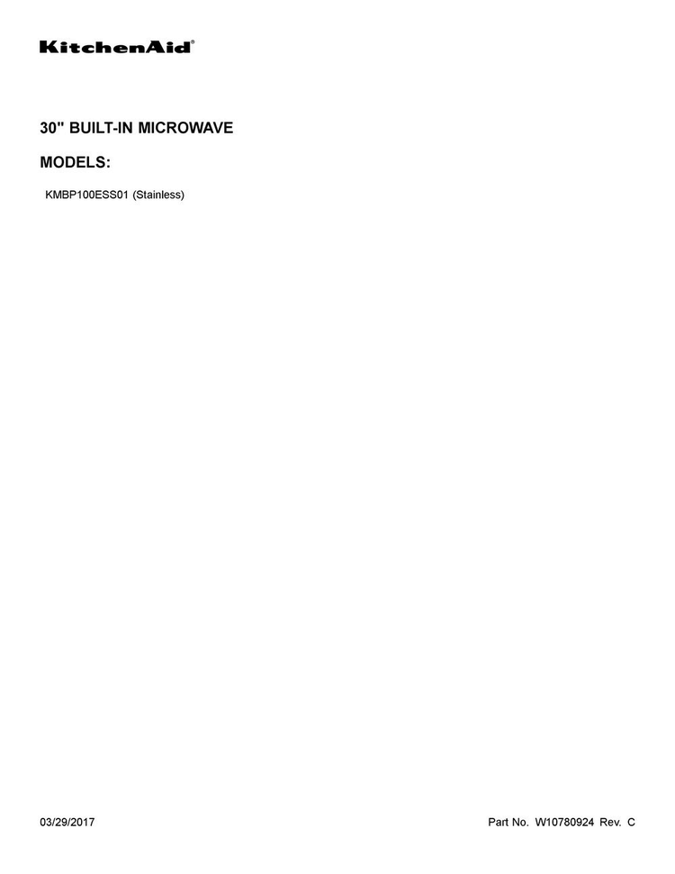 Cover Sheet Diagram and Parts List for KMBP100ESS01  KitchenAid Microwave