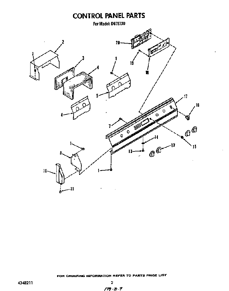 Control Panel Diagram and Parts List for D6757*0  Roper Range