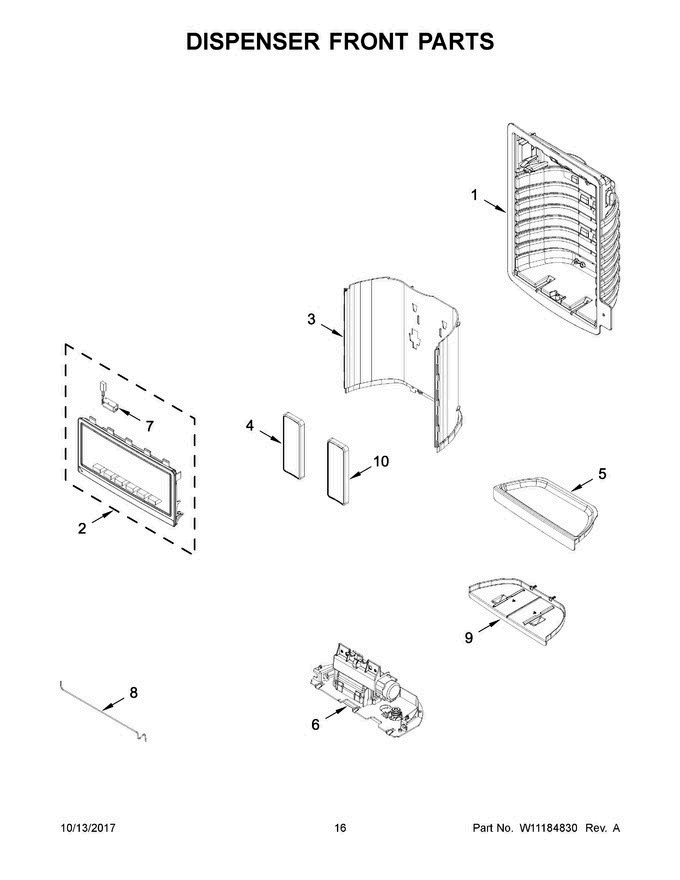 09 - Dispenser Front Parts Diagram and Parts List for WRF555SDFZ05  Whirlpool Refrigerator