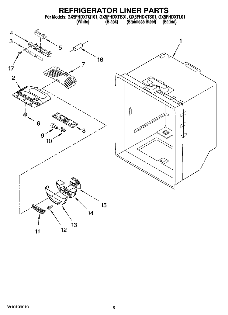 REFRIGERATOR LINER PARTS Diagram and Parts List for GX5FHDXTQ01  Whirlpool Refrigerator