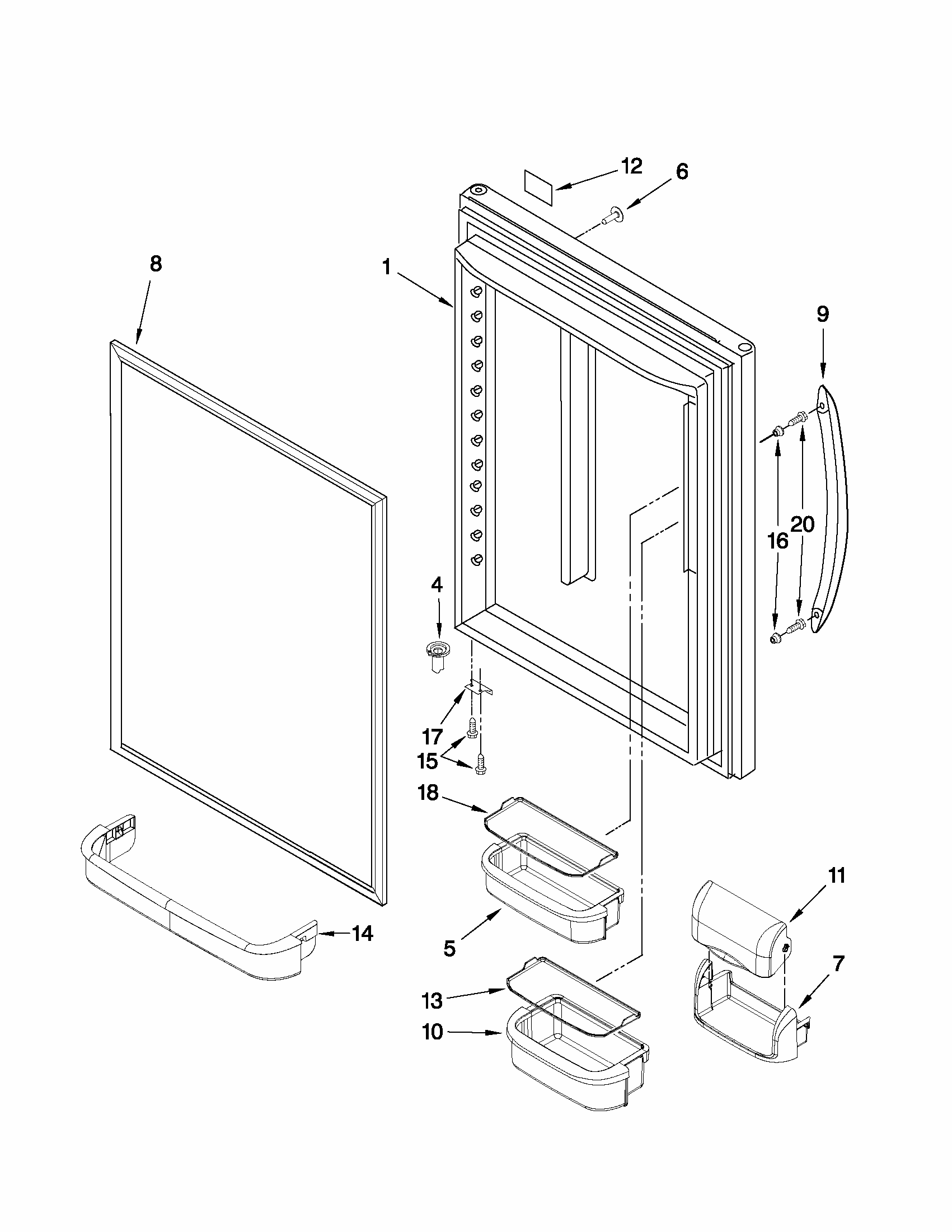 Refrigerator Door Parts Diagram and Parts List for 59669989011  Kenmore Refrigerator