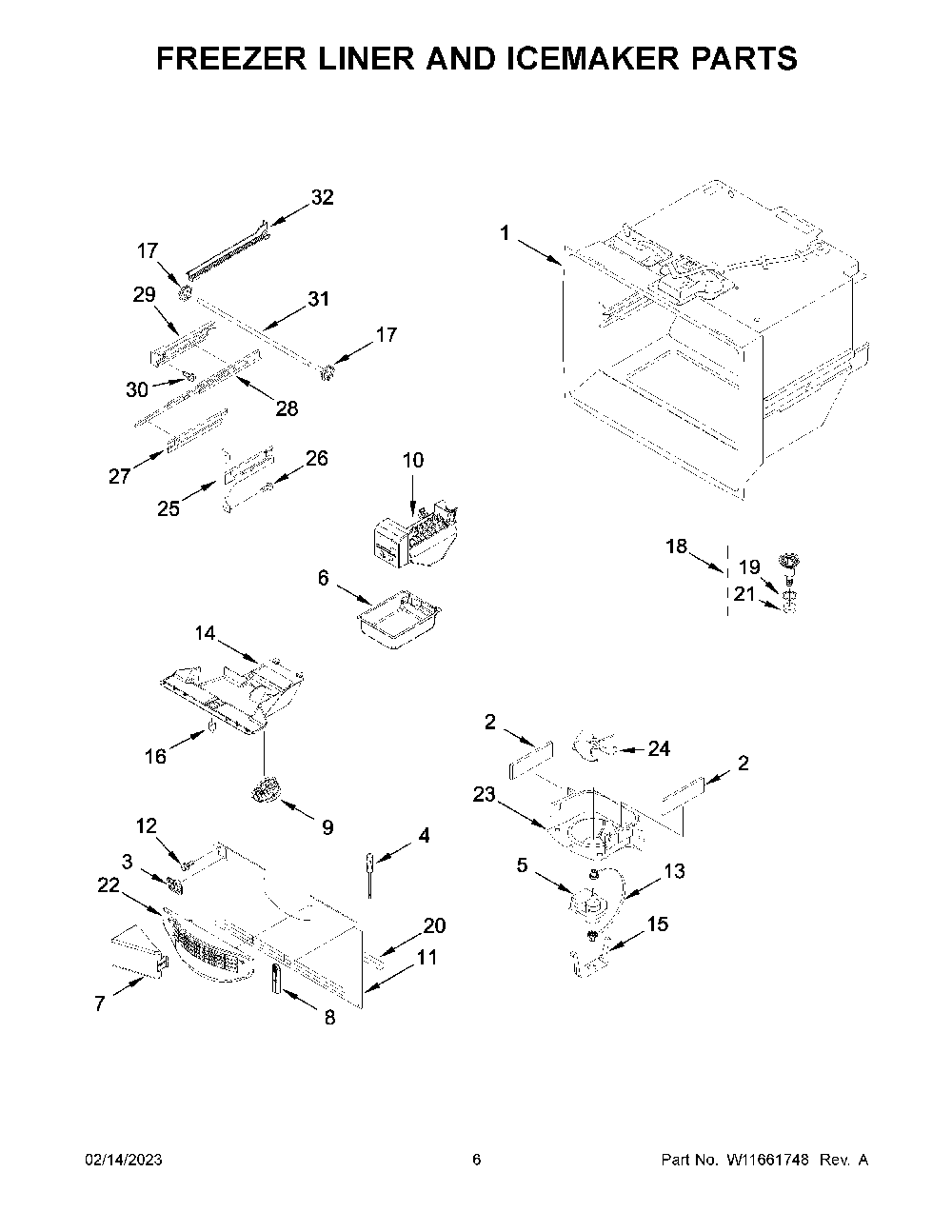 Freezer Liner And Icemaker Parts Diagram and Parts List for KRFF305ESS07  KitchenAid Refrigerator