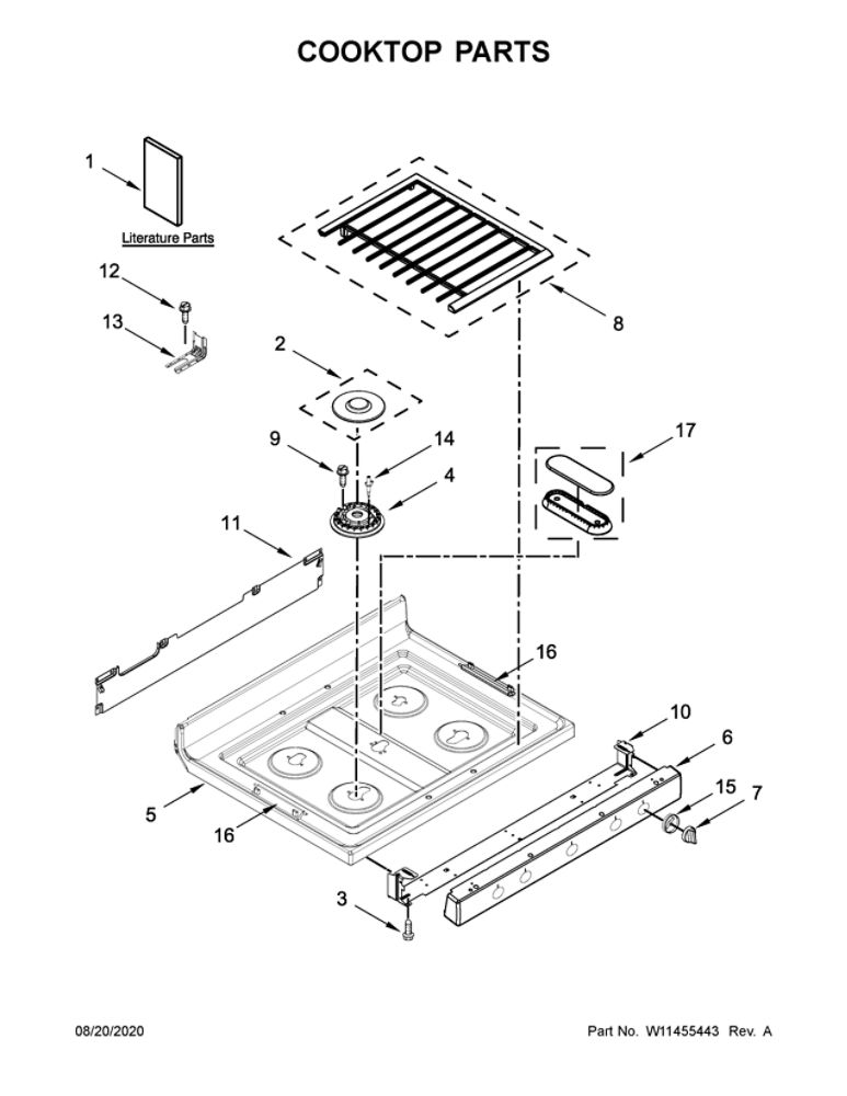 Cooktop Parts Diagram and Parts List for WFG770H0FZ1  Whirlpool Range