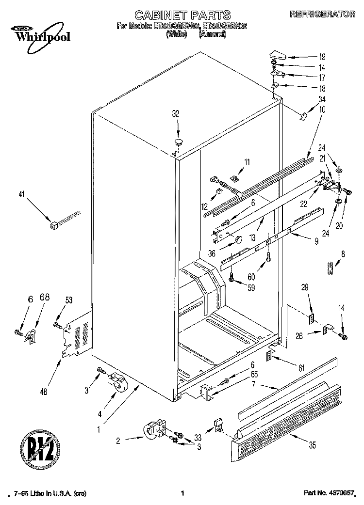 CABINET Diagram and Parts List for ET22DQRBW02  Whirlpool Refrigerator