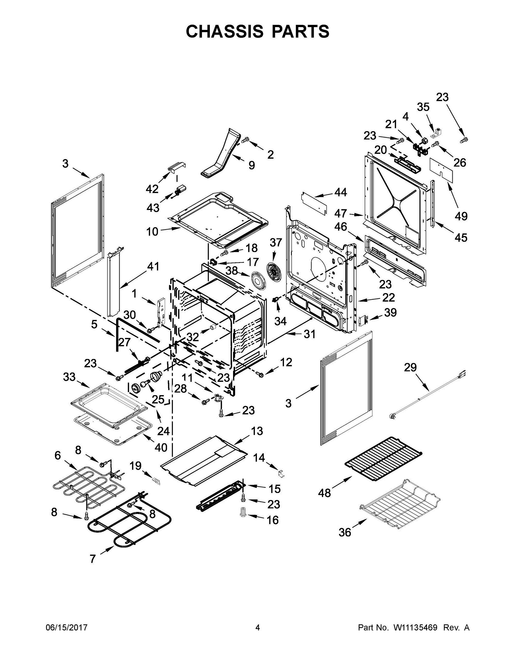 03 - CHASSIS PARTS Diagram and Parts List for YWEE730H0DS1  Whirlpool Range