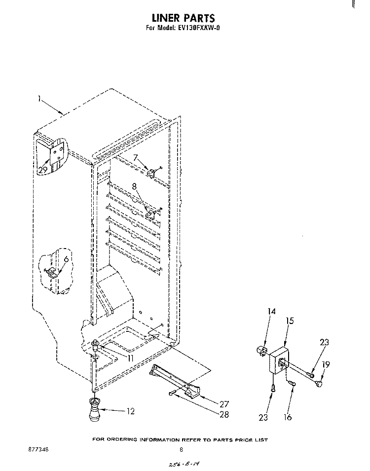 LINER Diagram and Parts List for EV130FXKW0  Whirlpool Freezer