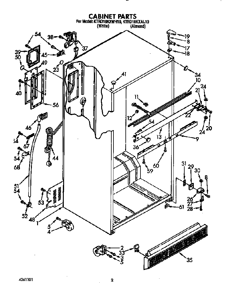 Cabinet Diagram and Parts List for KTRD18KXWH00  KitchenAid Refrigerator